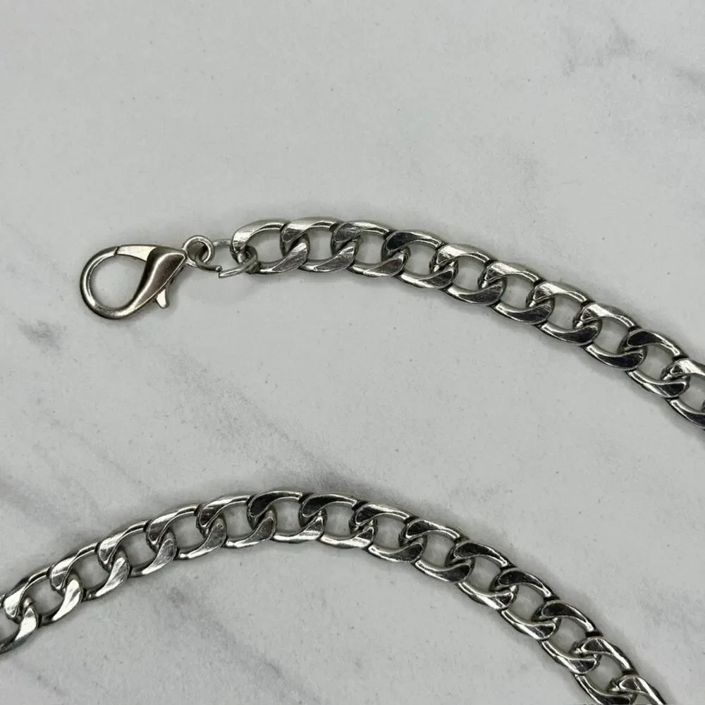Silver Tone Curb Chain Link Belt Lobster Clasp One Size (OS) ✨